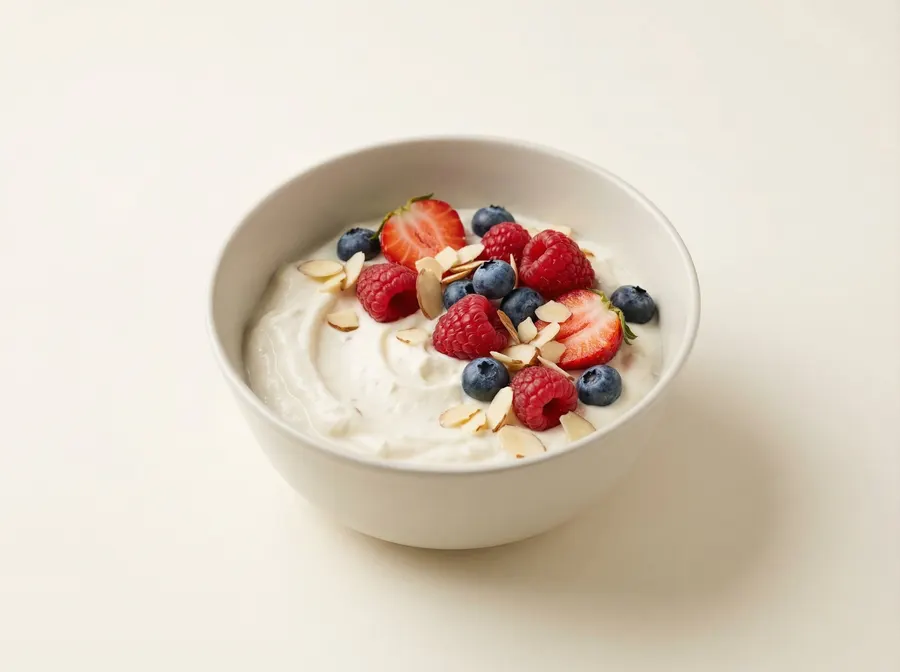 Bol de yaourt et petits fruits, un petit-déjeuner à charge glycémique basse